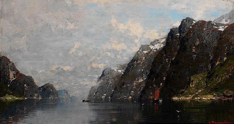 Georg Anton Rasmussen Norsk fjordlandskap France oil painting art